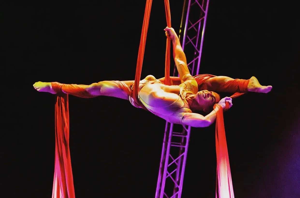 A woman does aerial acrobatics for Spectacular Spectacular
