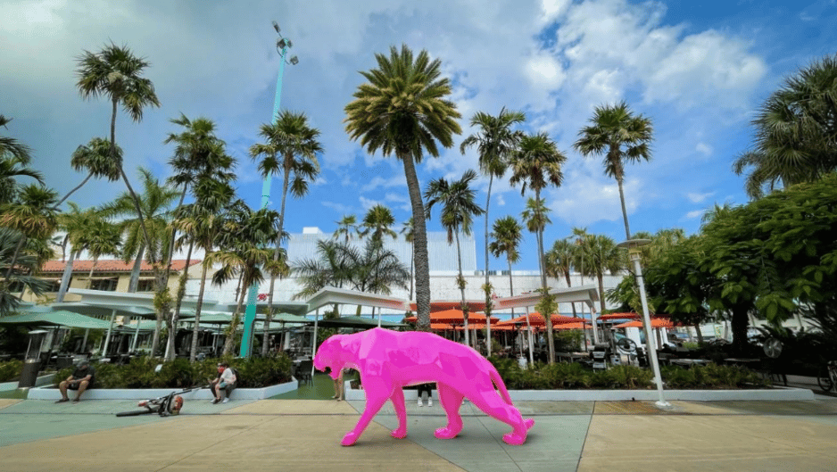 Pink panther sculpture by Richard Orlinski