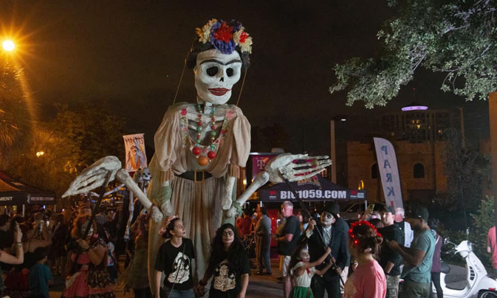 Giant skeleton puppet at Florida Day of The Dead processional
