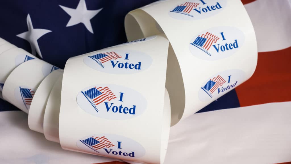 'I Voted' stickers with a U.S. flag for elections