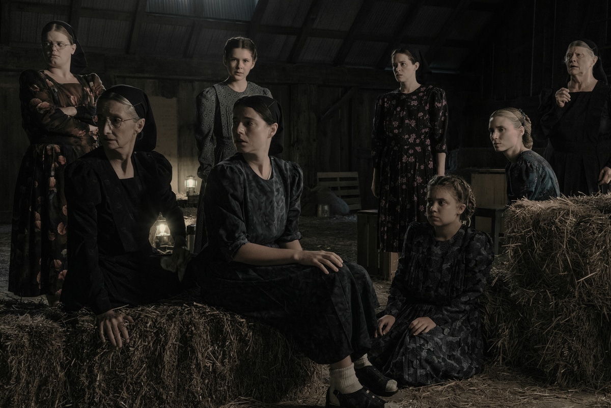 Michelle McLeod stars as Mejal, Sheila McCarthy as Greta, Liv McNeil as Neitje, Jessie Buckley as Mariche, Claire Foy as Salome, Kate Hallett as Autje, Rooney Mara as Ona and Judith Ivey as Agata in director Sarah Polley’s film, WOMEN TALKING