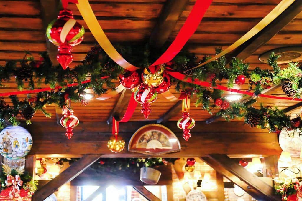 Casa Juancho ornaments hanging from the ceiling