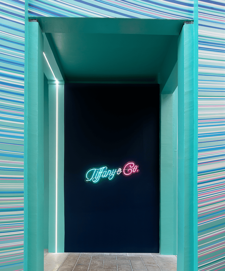 Tiffany & Co. neon sign and blue walls