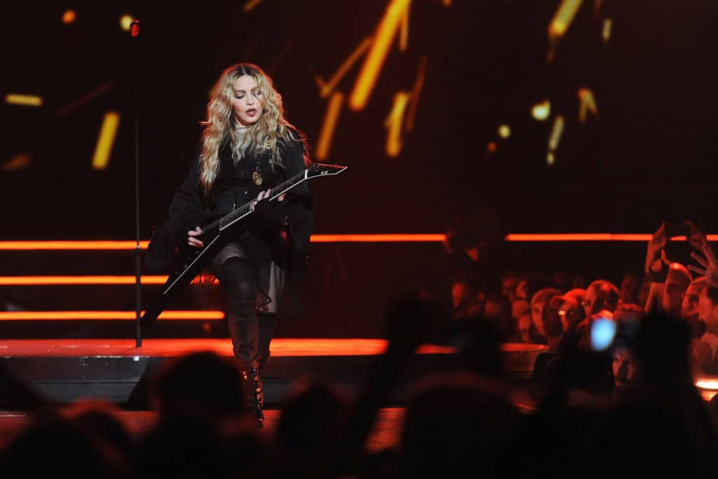 Madonna during her performance in Prague, Czech republic, November 7, 2015.