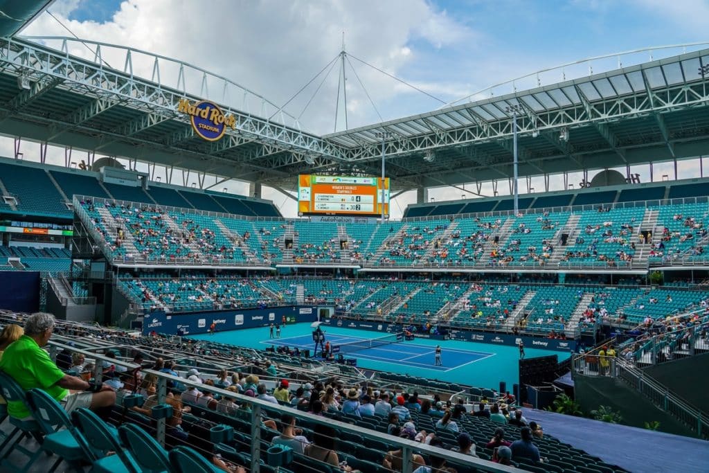 Hard Rock Stadium during 2022 Miami Open Masters tennis tournament in Miami Gardens, Florida