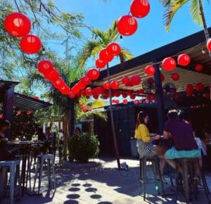 Asian inspired patio at 1-800-Lucky in Miami