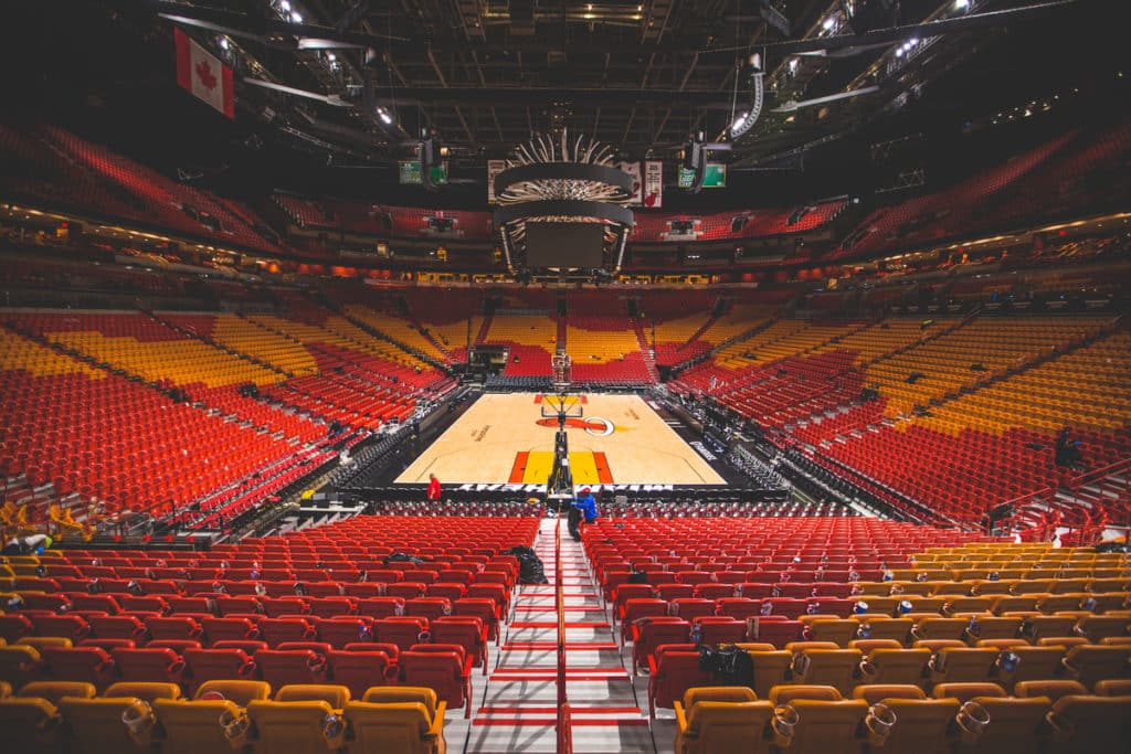 Empty seats inside arena of after a Miami Heat basketball game