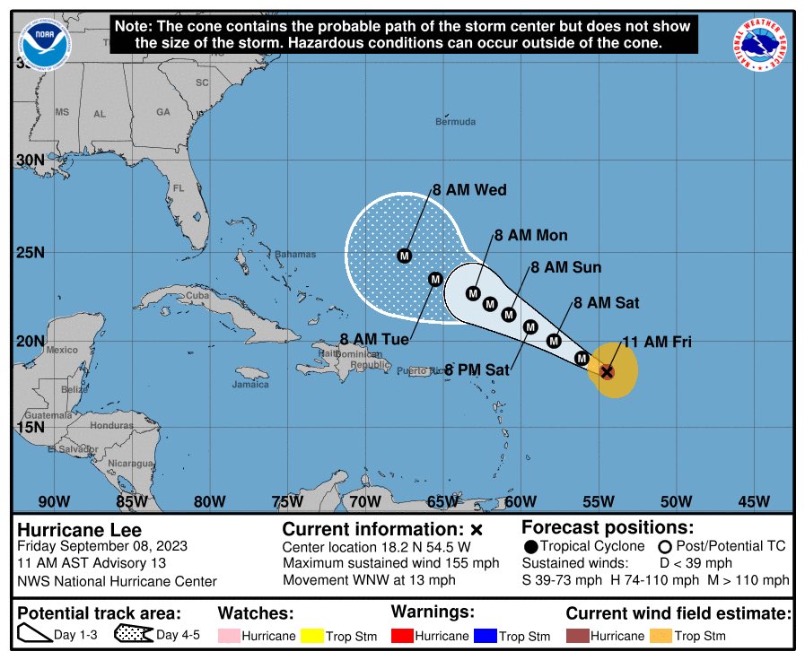 11 a.m. Friday forecast for Hurricane Lee 